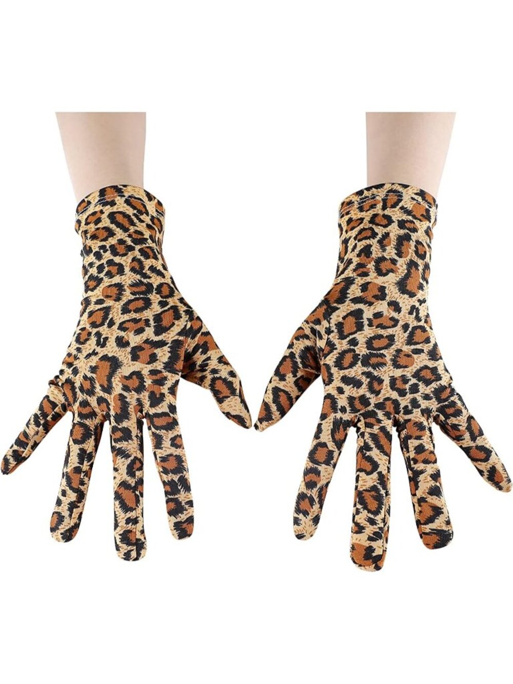 Women's Leopard Full Finger Pull On Wrist Length Cuff Cotton Hand Liner Gloves